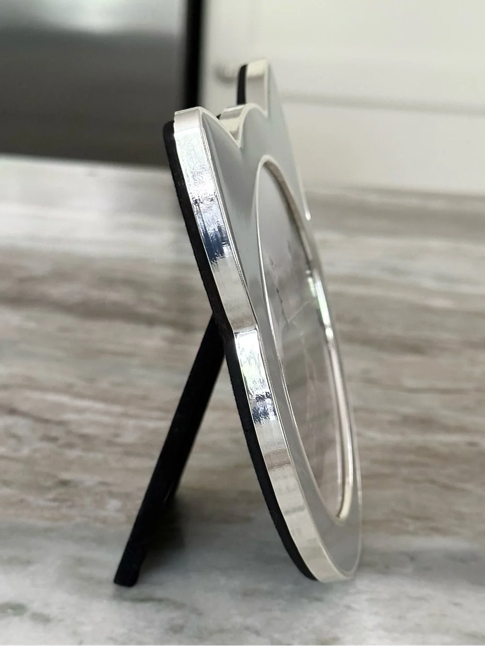 Kitty Cat Ear Shaped Round Picture Frame - Grey & Silver 4x4
